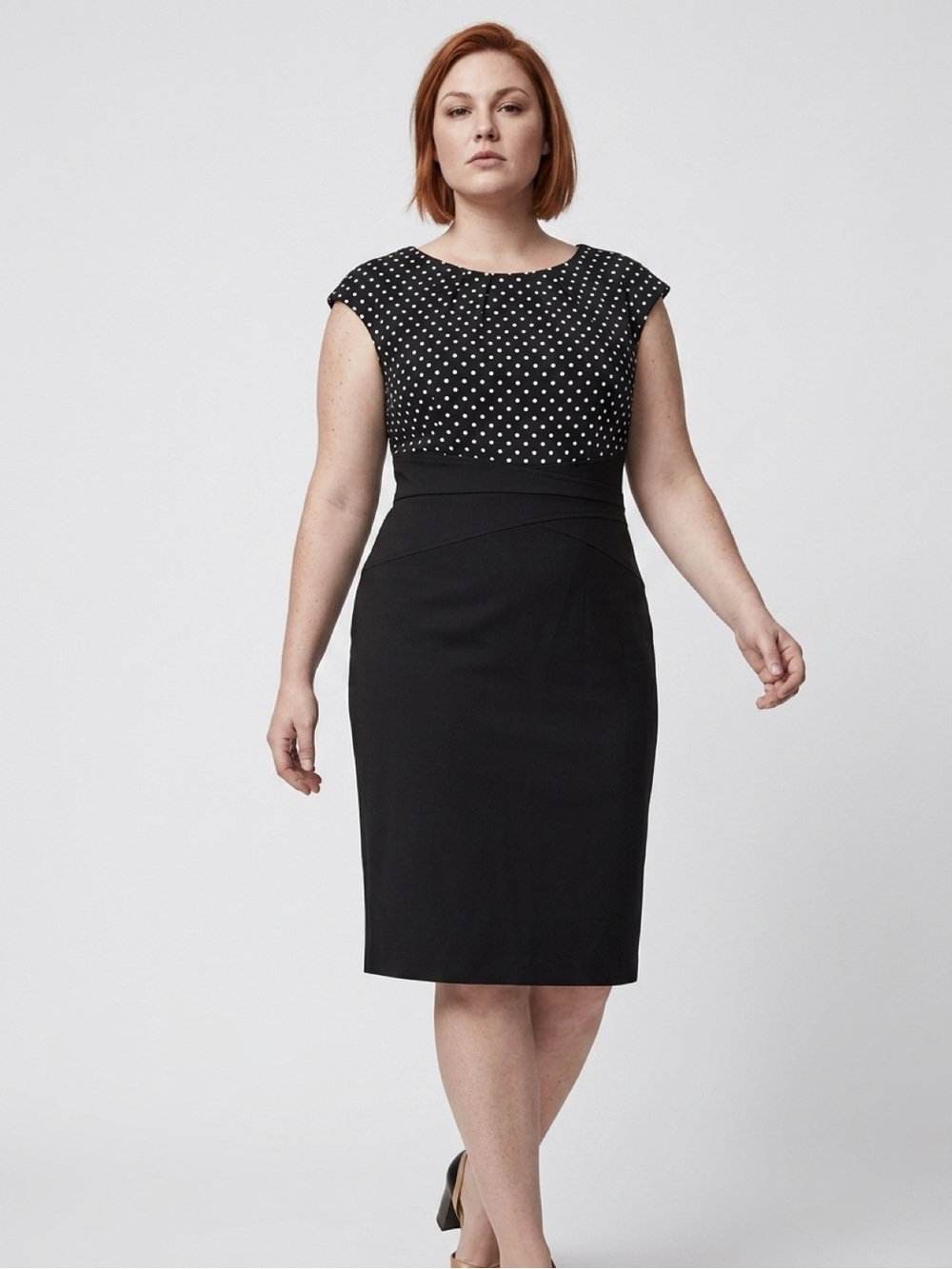White House Black Market Black and White Polka Dot Midi Dress
